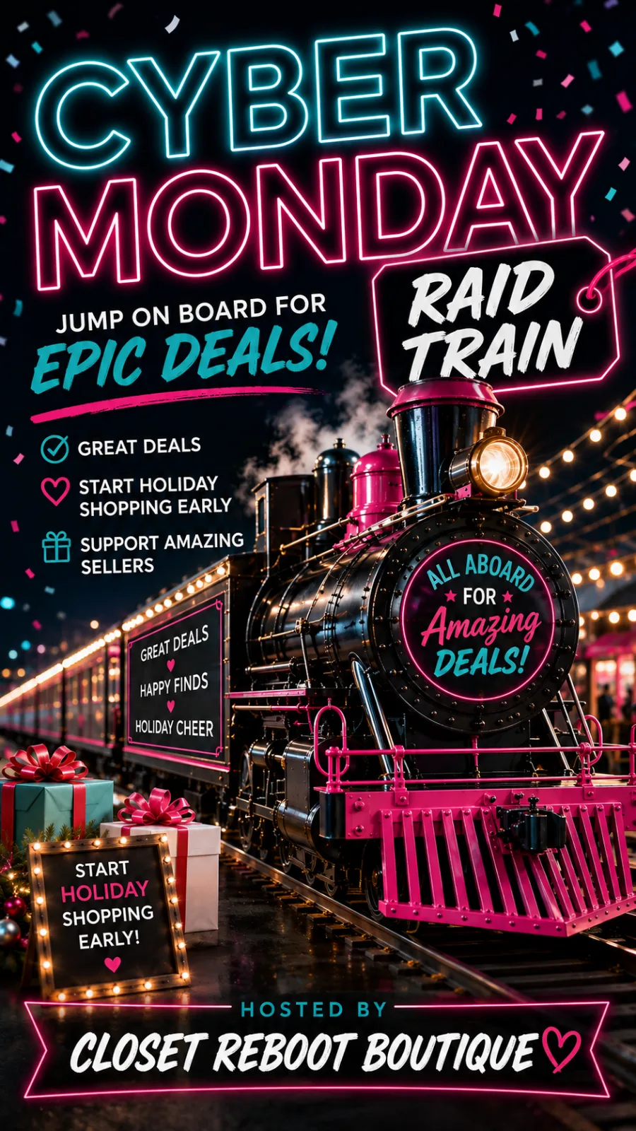 Cyber Monday All Day Shopping Event Raid Train flyer