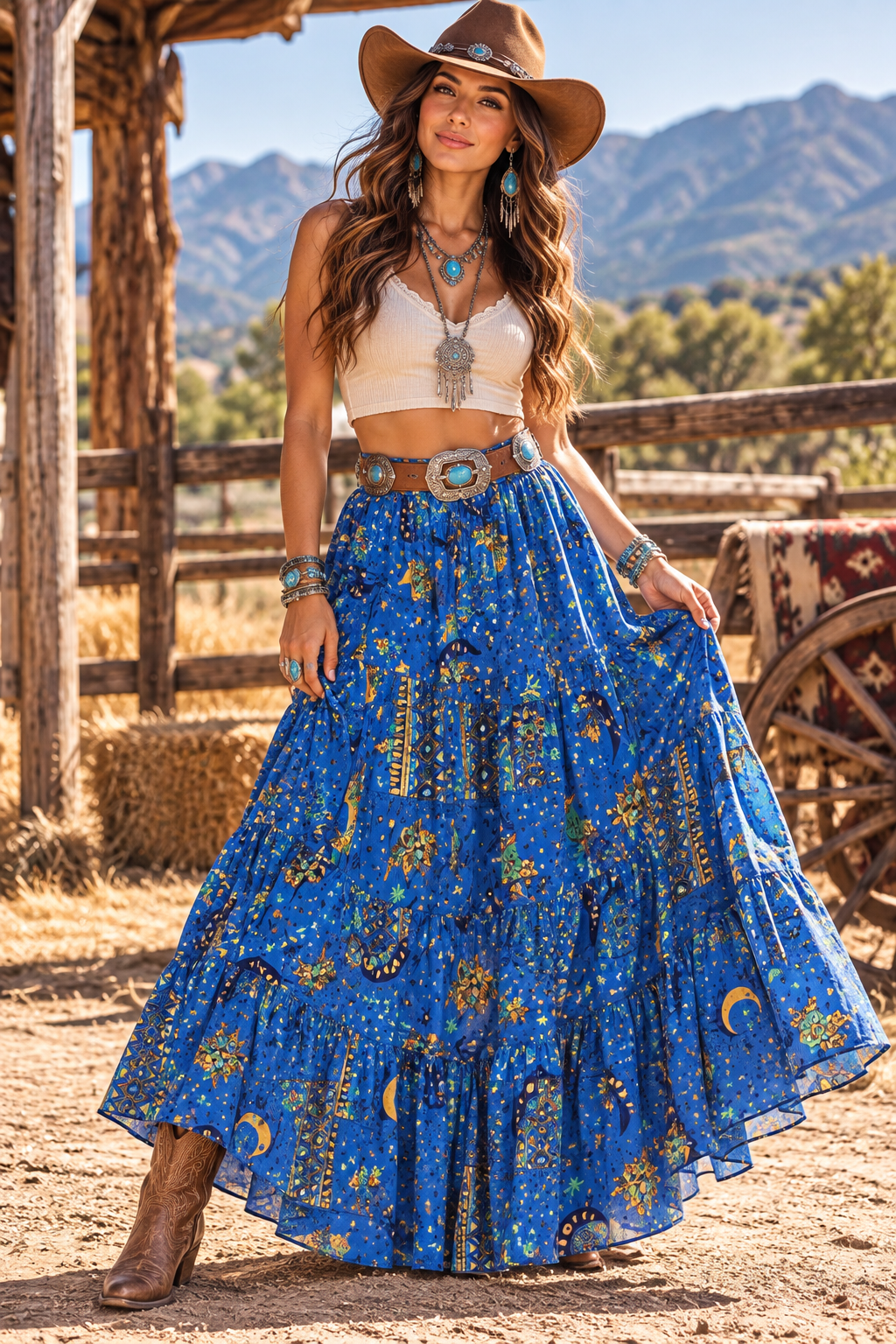 NWT Karma Nepal Celestial Tiered Maxi Skirt