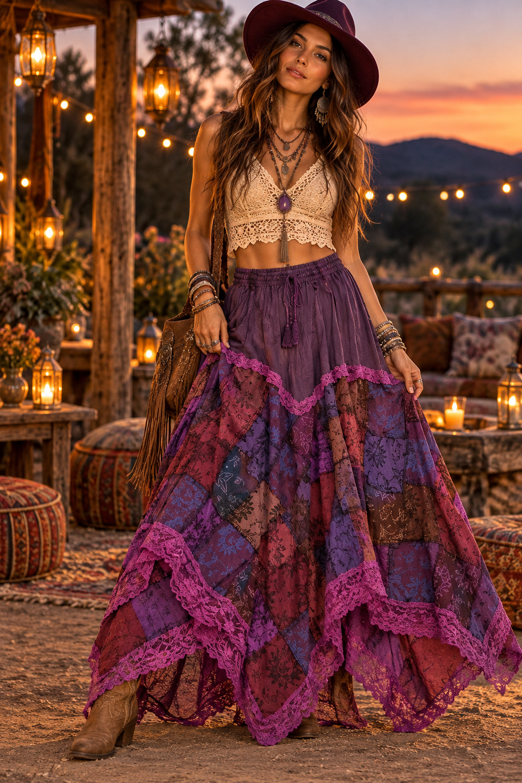 NWT Karma Nepal Patchwork Celestial Asymmetrical Skirt