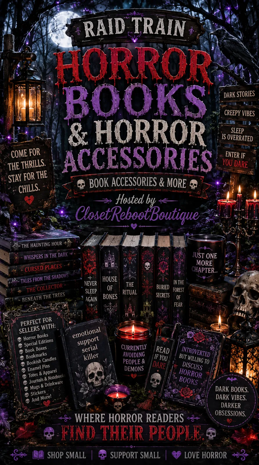 Horror Books and Horror Accessories Raid Train event flyer