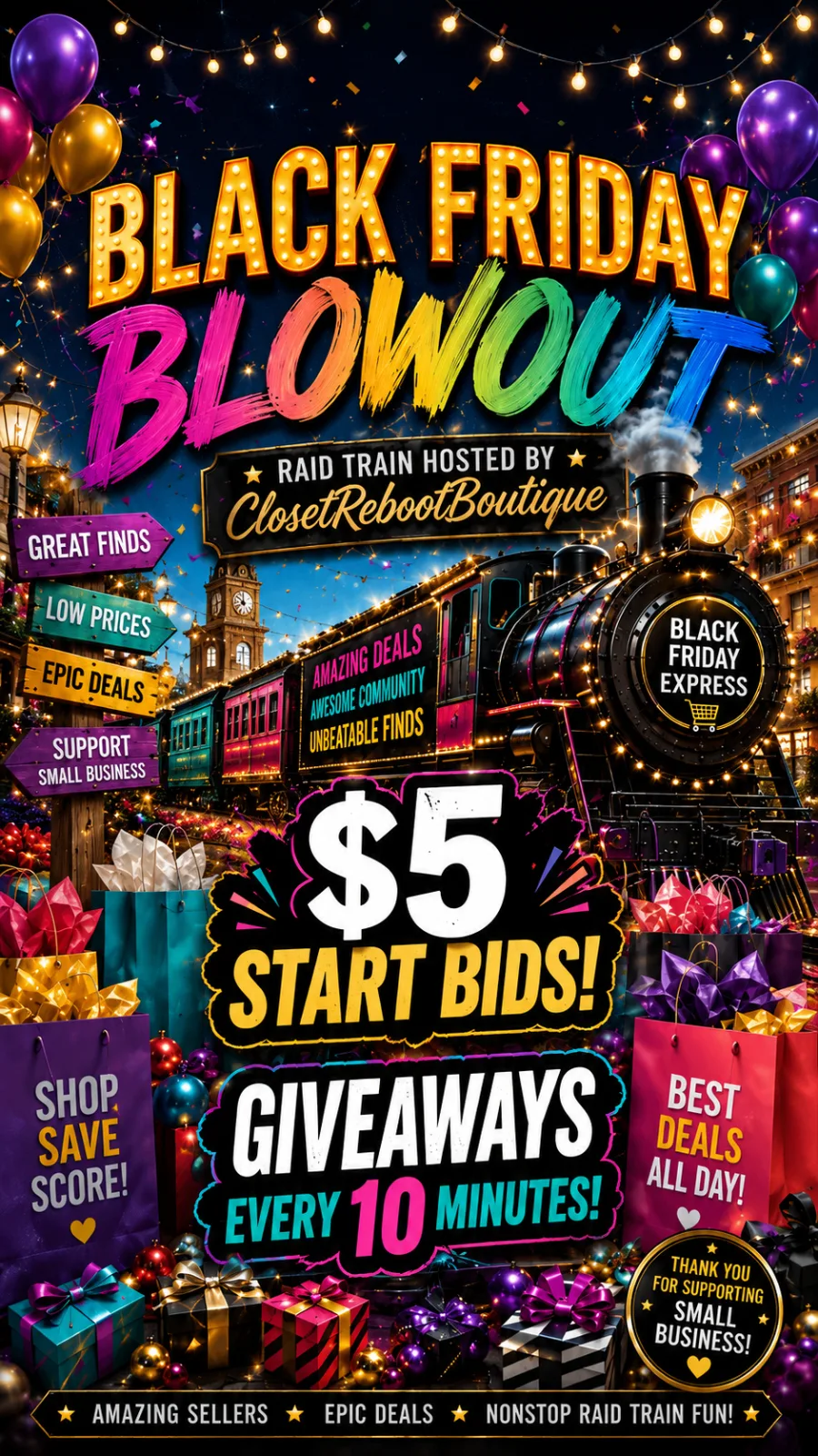 Black Friday Blowout Raid Train event flyer